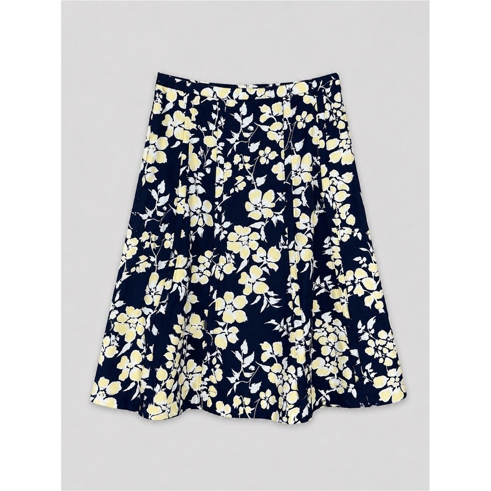 Vintage Womens Dark Floral Midi Skirt Size 16 Cottage Coastal Euro Summer Beach